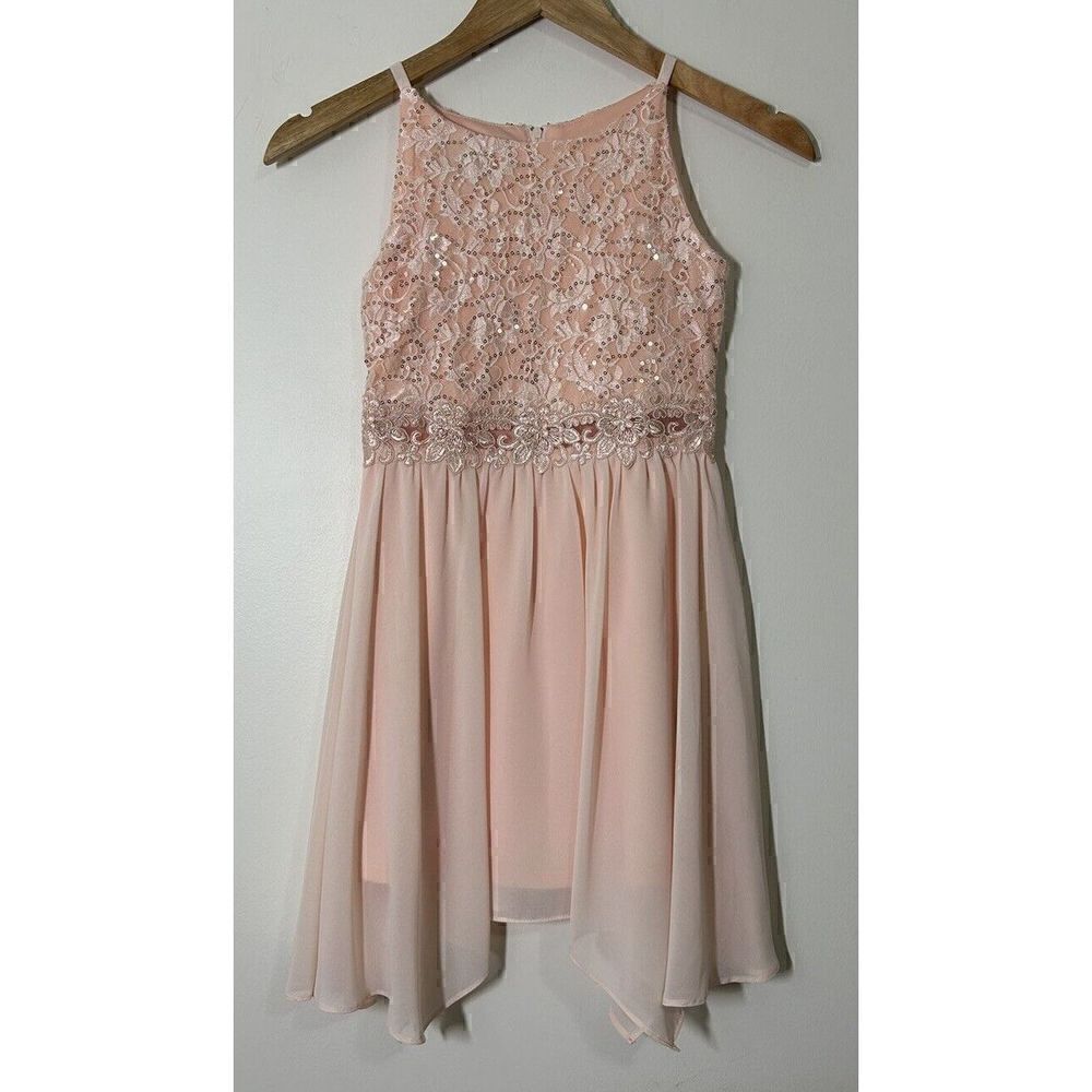 BCX Big Girls Lace Handkerchief Hem Skater Dress Med Pink Size 7